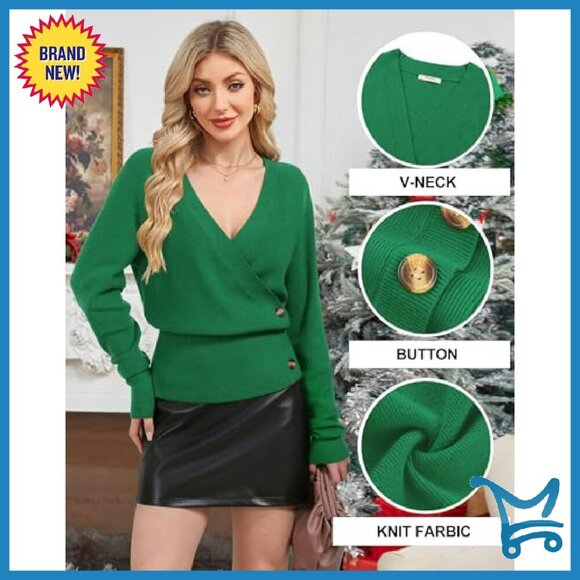 Soft V-Neck Pullover Sweater, Long Sleeve, Business Casual, Slouchy Fit - Picture 7 of 8